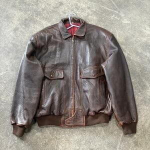 Vintage Leather Leather Flight Bomber Jacket Mens XL Tall XLT Brown Faded 90s